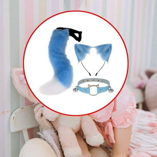 Conjunto de orejas y cola de gato Salvador Diadema con orejas de gato Azul