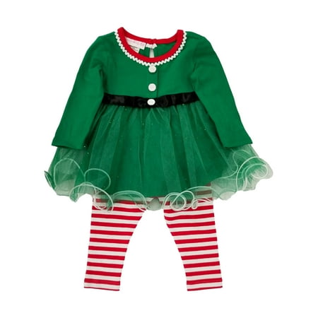 

Infant Girls Red & Green Christmas Elf Tulle Skirt Leggings Buttons Outfit 3/6M