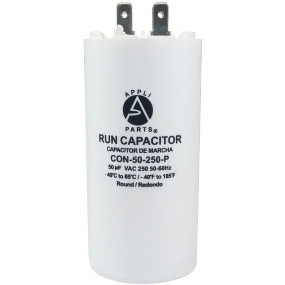 Appli Parts Run Capacitor for electric motors 50 Mfd uF (microfarads) 250VAC Plastic Case with terminals CBB60 Round Universal fit water pumps and others 4-1/4 in High 1-3/4 in Wide CON-50-250-P