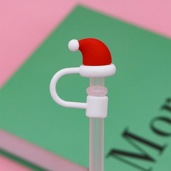 Gcvizuso Christmas Hats, Santa Hat, Silica Gel Christmas Straw Cap Cover Cute Straw Cap Cover Splashing Proof Straw Cap Cover Reusable Straw Cap Cover Water Bottle Straw Cover 0.4in Diameter