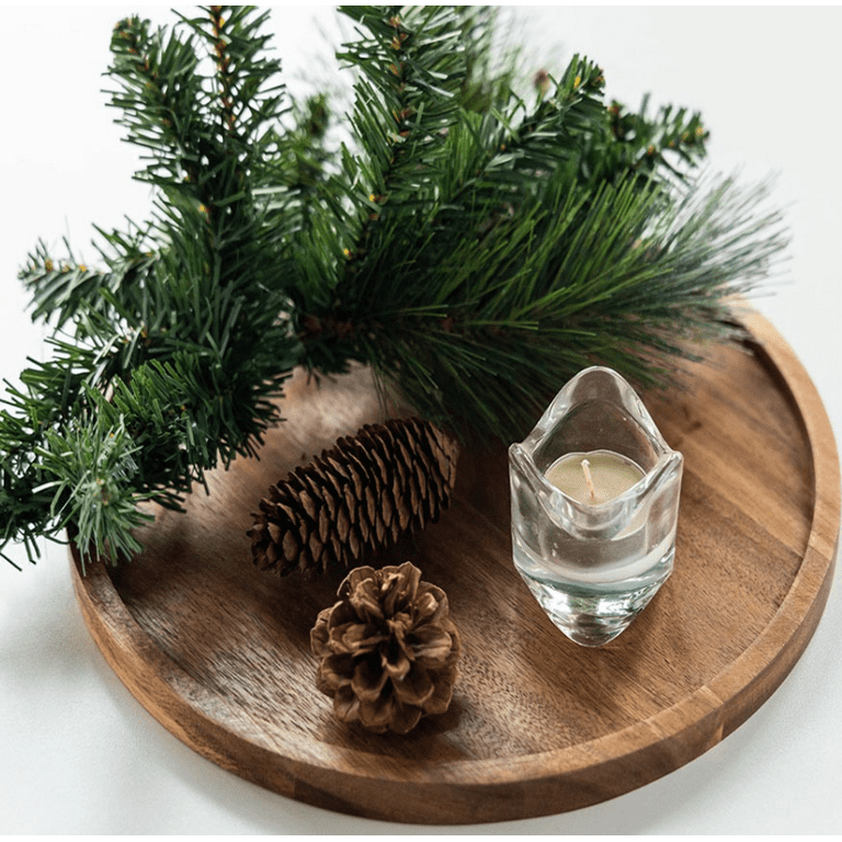 Panda Top Round Acacia Wood Tray, Natural Brown photo 5