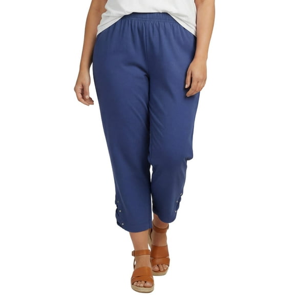 Turtle Bay New York Women's Capris with Studded Hem Detail in Cotton Blend Twill fabric with Angled side Pockets (Plus Sizes)