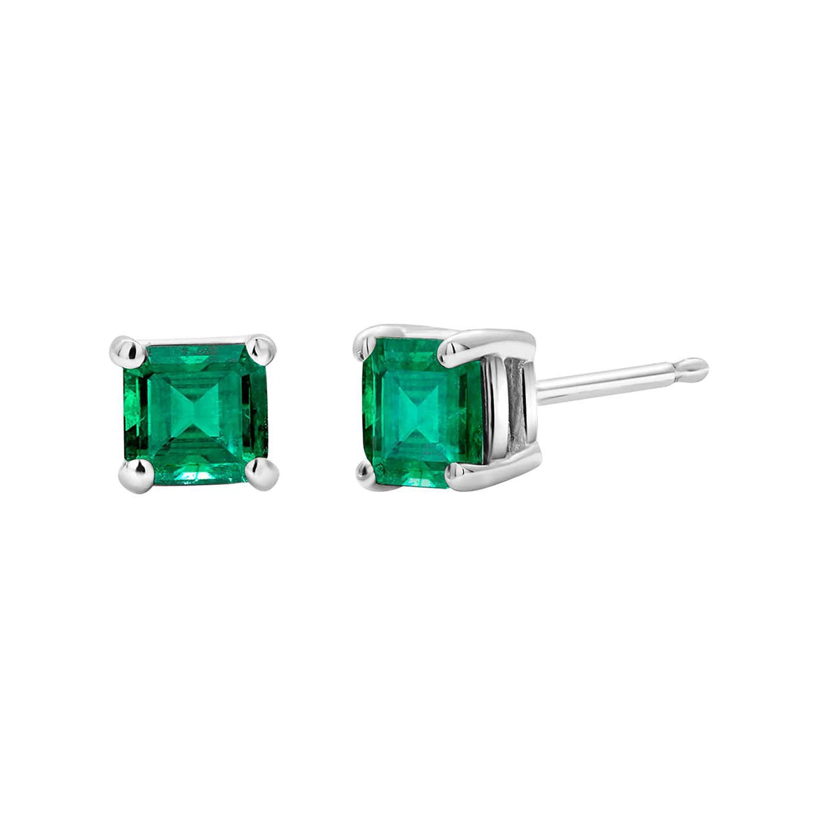 PJ Jewelry 10k White Gold 4 Ct Square Created Emerald Stud Earrings