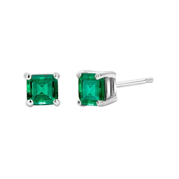 Paris Jewelry 14k White Gold Plated Over Sterling Silver 1/2 Ct Square Created Emerald Stud Earrings