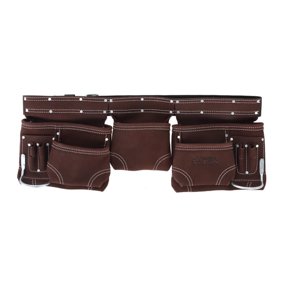 Hyper Tough 11-Pocket Double-Stitched Suede Brown Leather Tool Belt