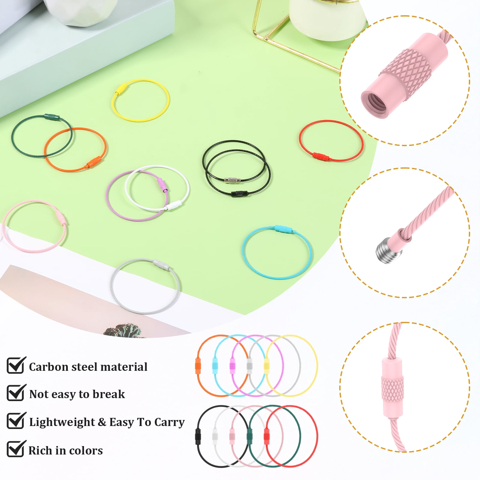 100/200 PCS Keychain 5.9 Inches Wire Ring 0.059 Inches Thickness Cable Loop Ring for Hanging Luggage Tag Key and ID Card
