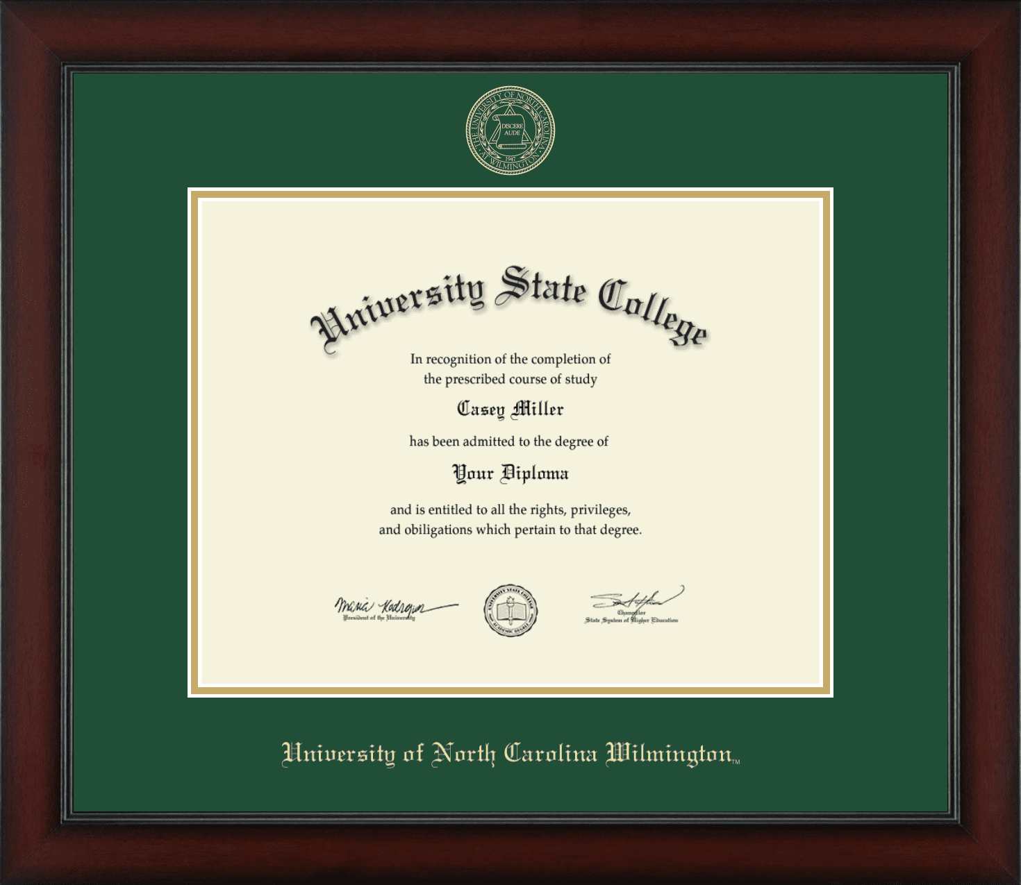 University of North Carolina Wilmington Gold Embossed Diploma Frame