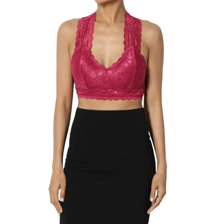 

TheMogan Women s PLUS Padded Lace Racerbacl Bralette Layering Bra Crop Tank Top