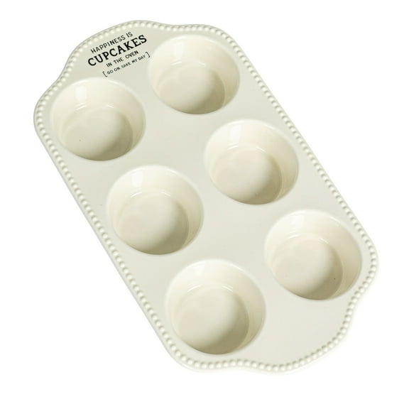 Creative Co-Op Cupcake Bliss Stoneware Muffin Pan, White