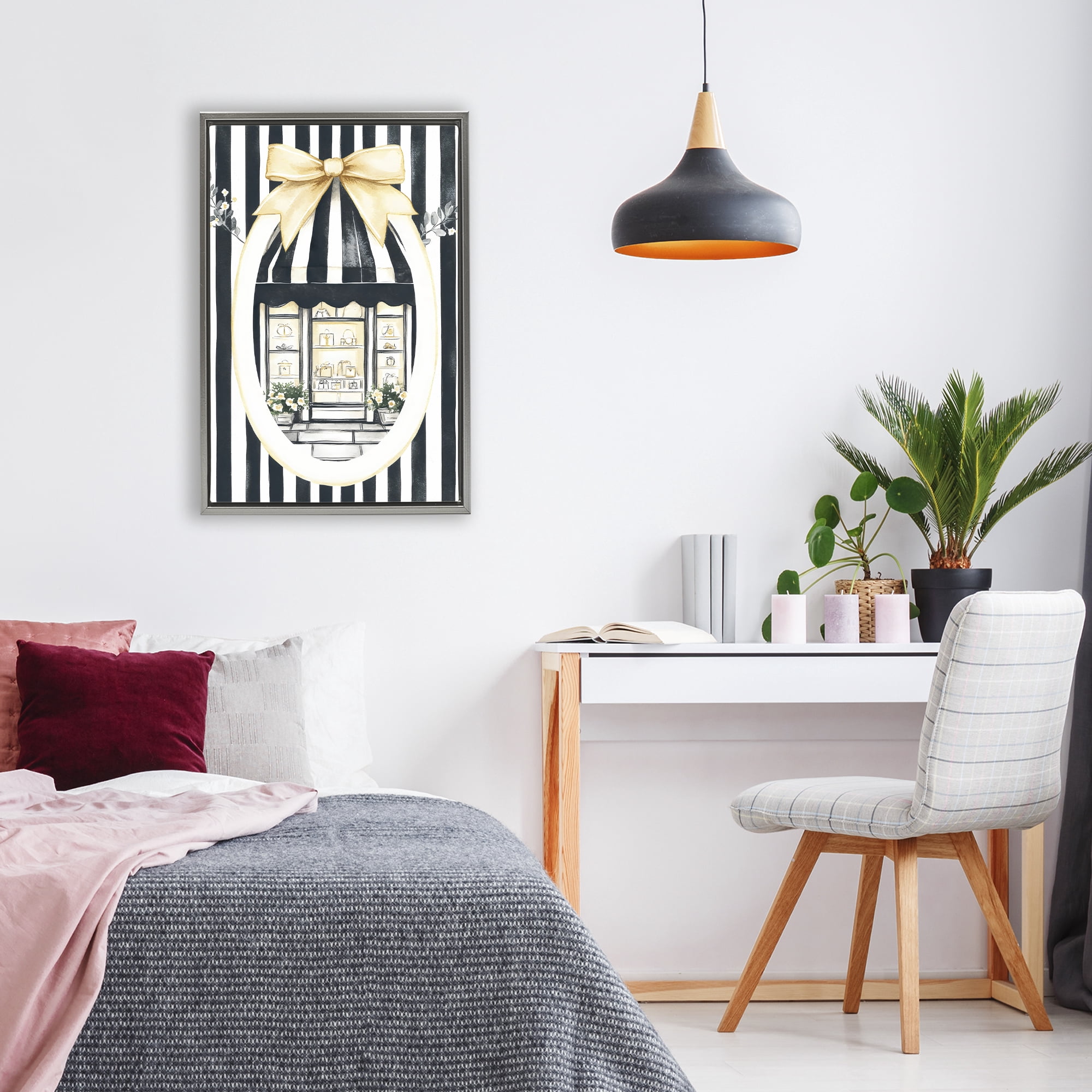 Stupell Industries Maison Striped Boutique Window Gray Framed Floater Canvas Wall Art, design by Petal Prints Design