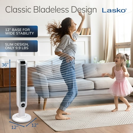 Lasko 3-Speed Remote Controlled Oscillating Tower Fan, White, 2510