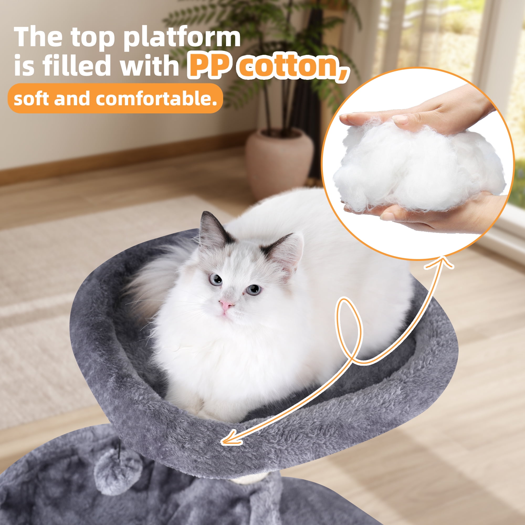 AIWIKIDE 39.37" Cat Tree Cat Tower with Cat Condo and Big Hammock for Indoor Small Cats,Grey