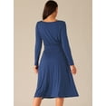 thumbnail image 4 of DARING DIVA Crew Neck Long Midi Sleeve Dress with Pockets S Deep Blue, 4 of 6