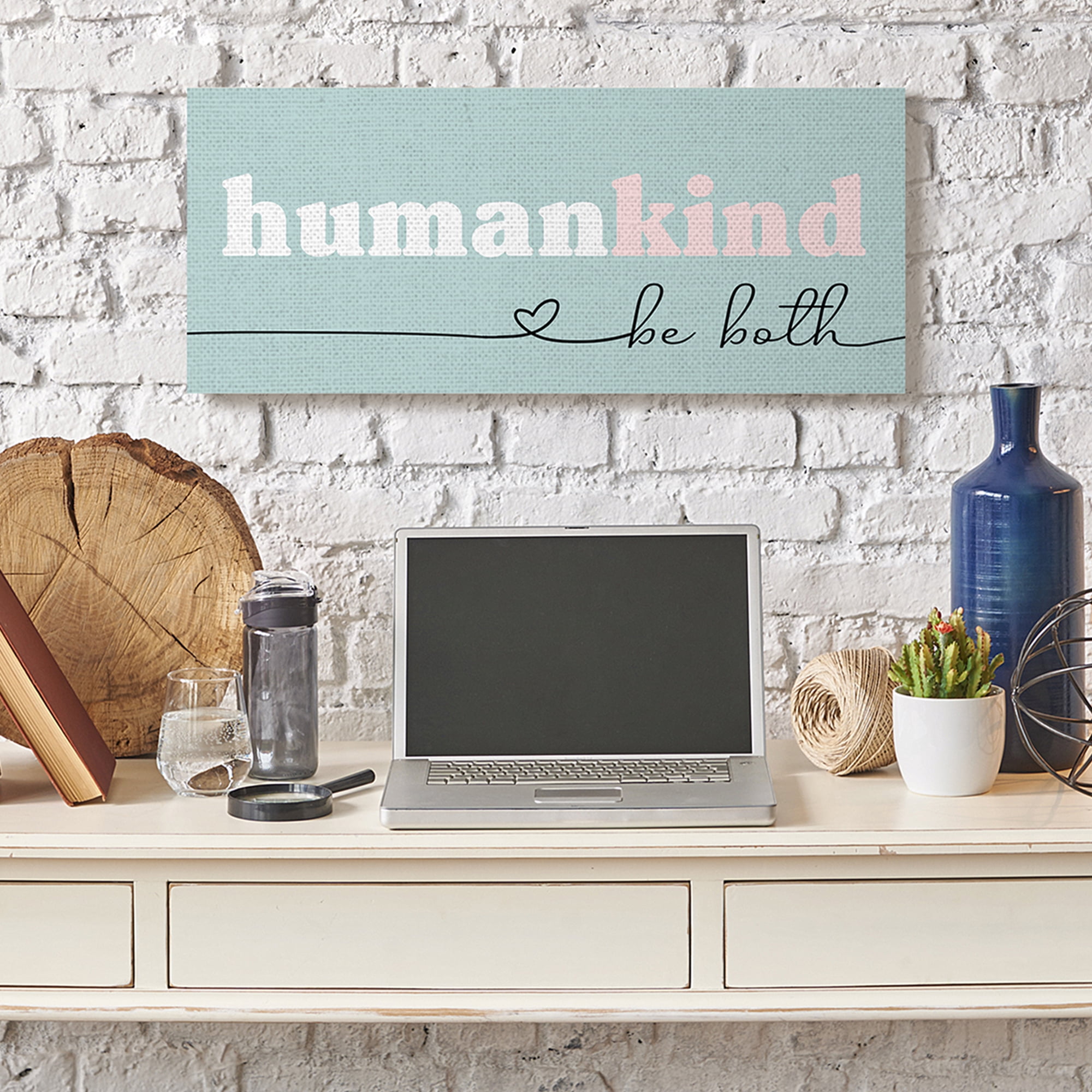 Stupell Industries Humankind Be Both Phrase Pink Turquoise Details Typography Painting Gallery Wrapped Canvas Art Print Wall Art, 13 x 30