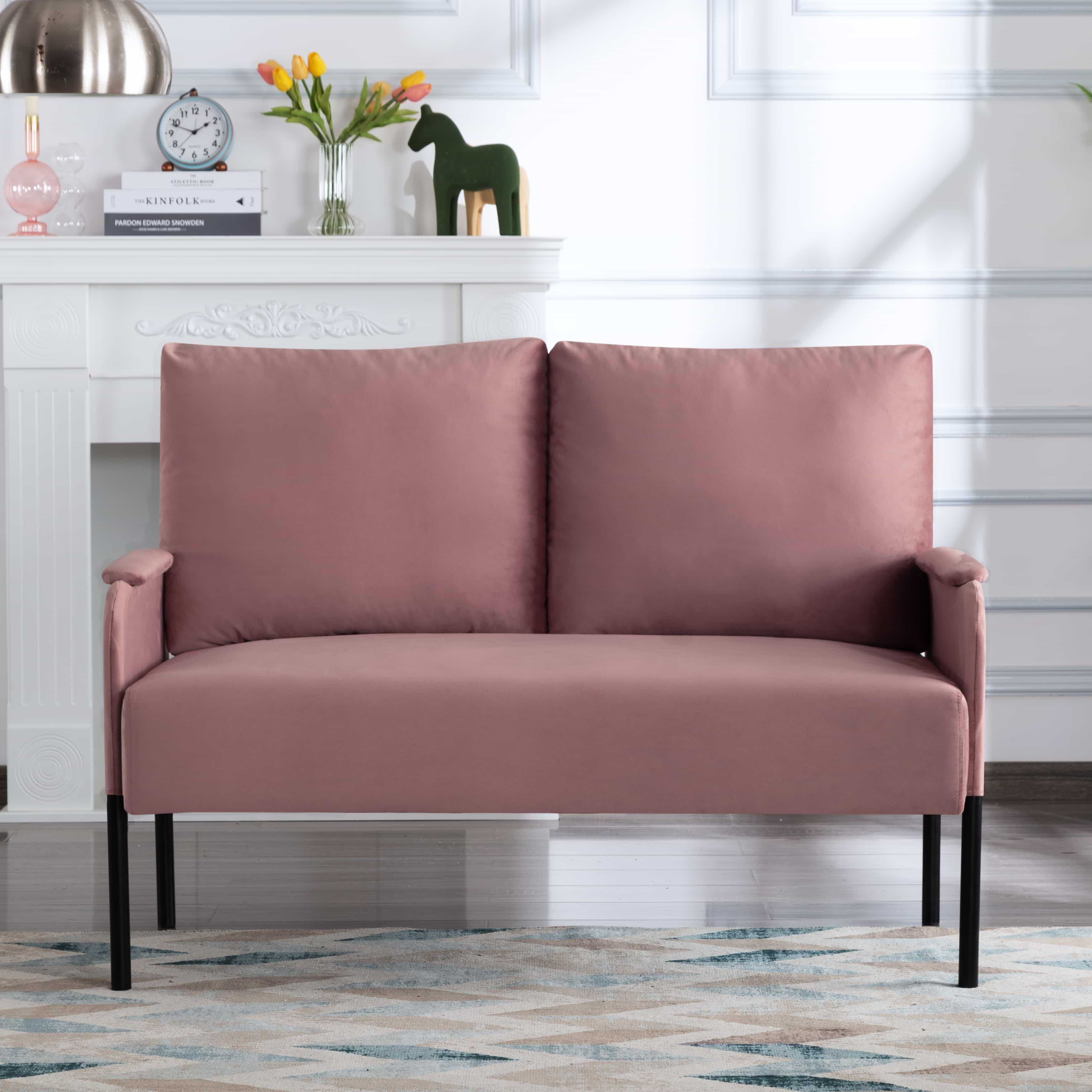 BSHTI Velvet Upholstery Loveseat Couch,2 Seating,Metal Frame,High-density Fam Seat Loveseat,Well in Apartments or Rooms with Limited Space(Pink)