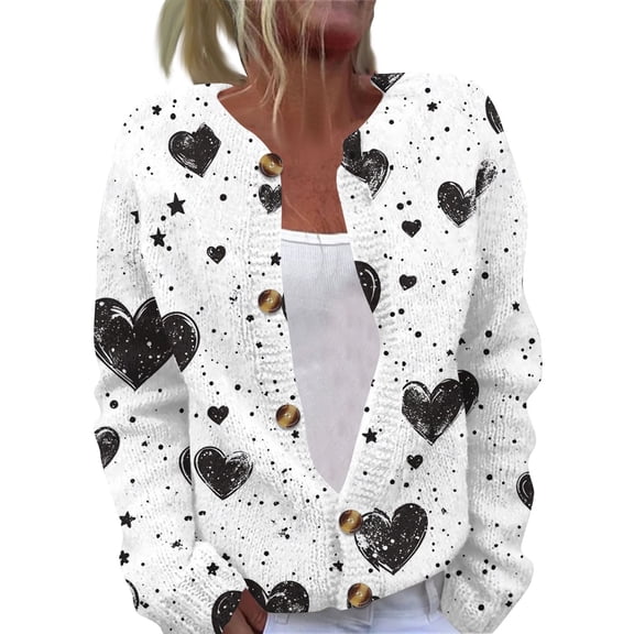 Valentine's Day 3/4 Length Long Womens Cardigans Sprint Cardigan for Women Lightweight Open Front Shrug Cardigan Love Heart print Dressy Casual Cute Cotton Cardigans