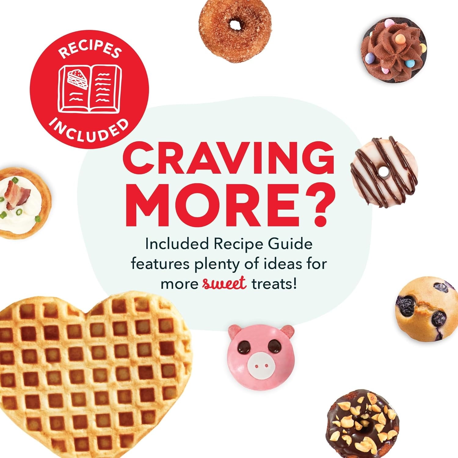 Treat Maker System, Mini Donuts, Heart Shaped Waffle, Mini Cupcakes - Aqua
