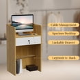 thumbnail image 5 of 23.6" Mobile Reception Desk, Natural Wood Front Counter with LED Light, Lockable Drawers, Compact Desk for Salon, Spa, Office and Retail, 5 of 9
