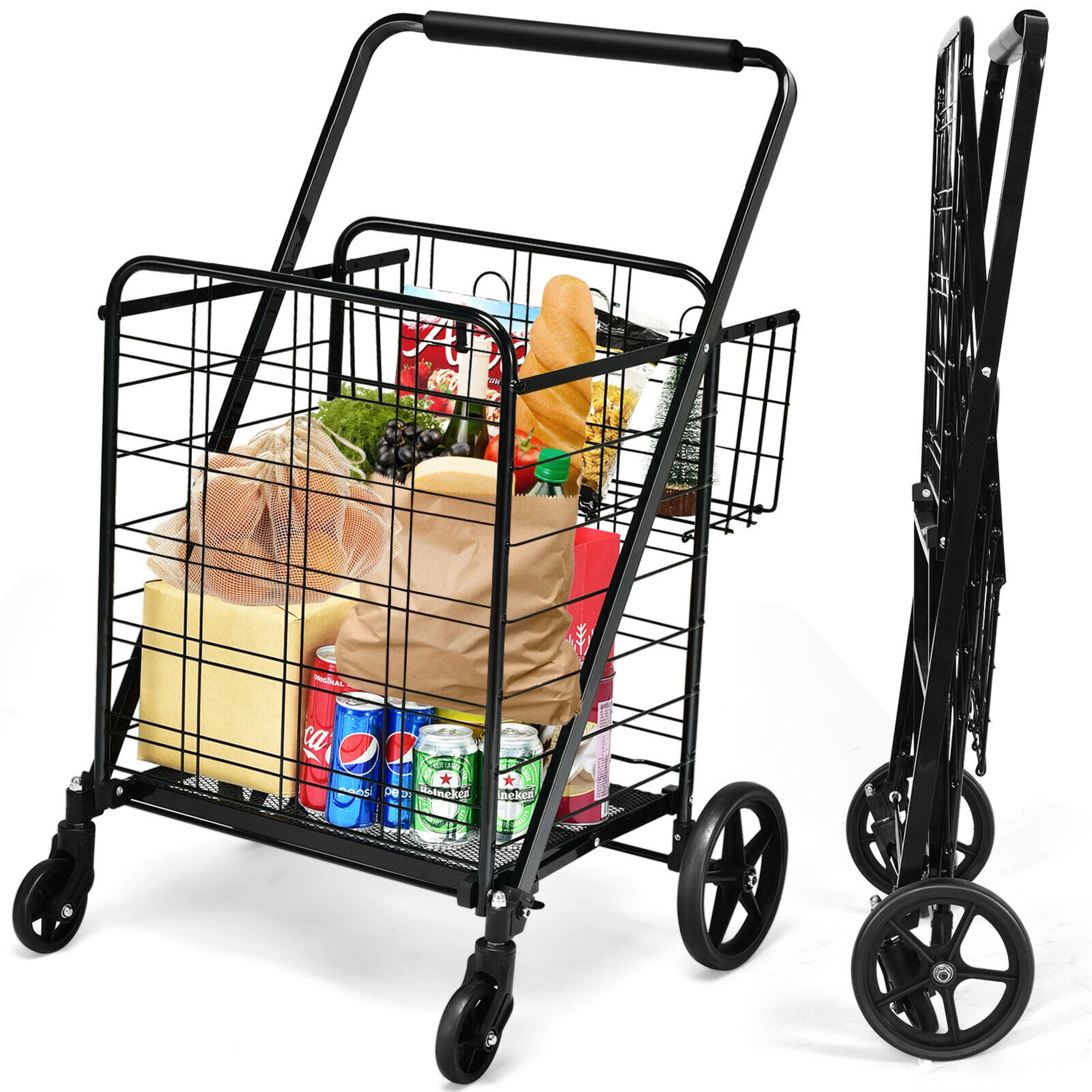 Shopping Cart, Jumbo Double Basket Grocery Cart 340 Lbs Capacity ...
