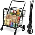 thumbnail image 1 of Gymax Chariot de Courses Pliant Utilitaire Jumbo Double Panier 330lbs Noir, 1 of 10