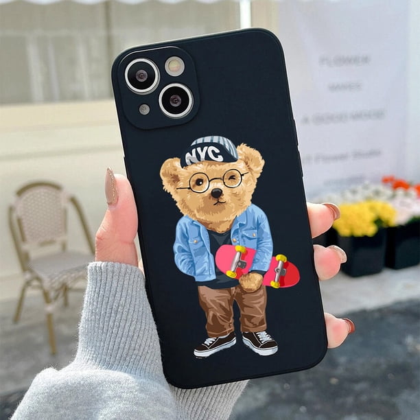 Funda de teléfono esmerilada de dibujos animados de pareja de osos de peluche para iPhone X XS Max XR 13 12 11 Pro MAX Mini SE2022 6S 7 8 Plus Fivean unisex
