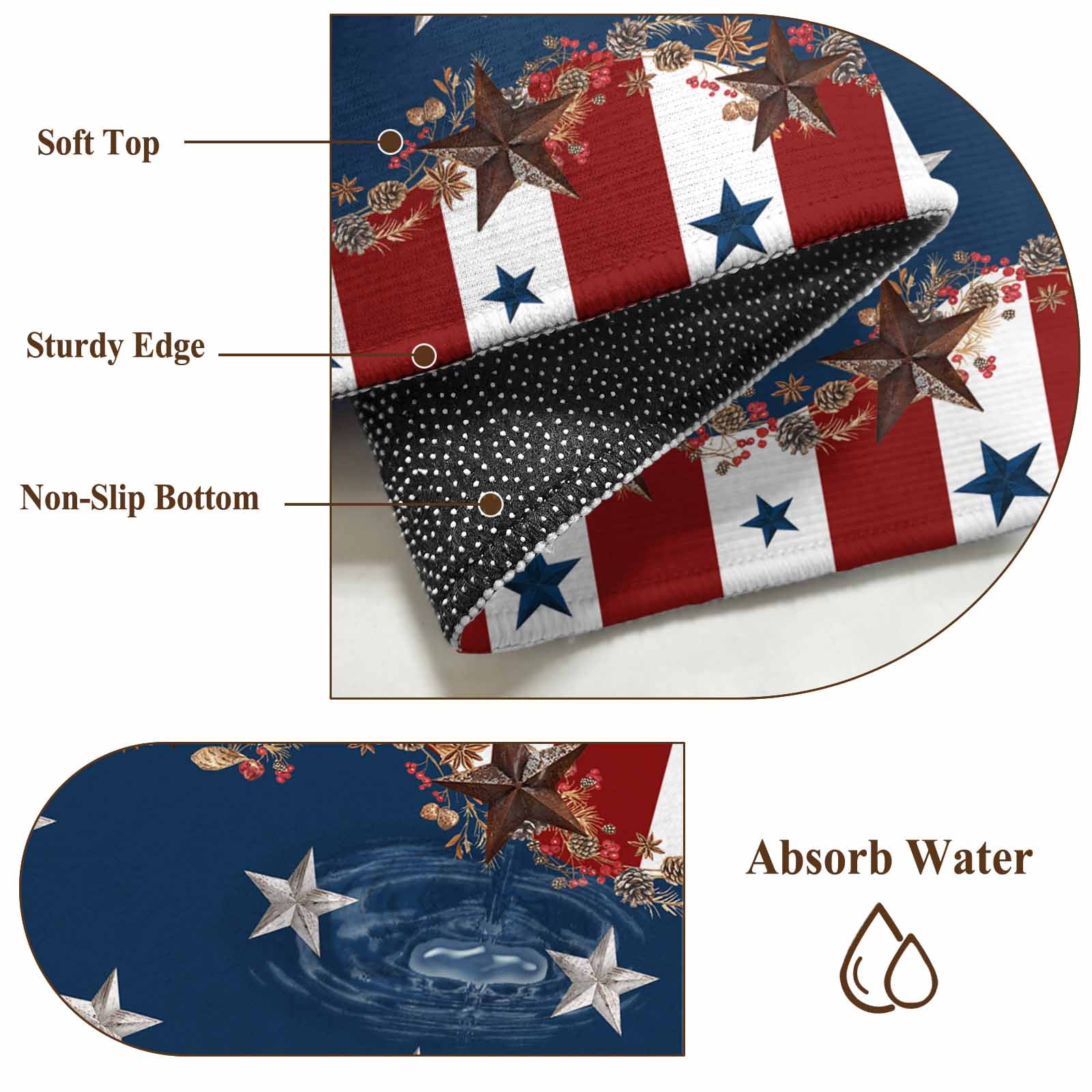 2x3 Ft Entryway Area Rug, Country Star Farm Kitchen Rug Runner Washable Floor Mat, Red Blue Patriots Stripe American Flag Non Slip Indoor Door Mat Throw Carpet for Bathroom Living Room Bedroom