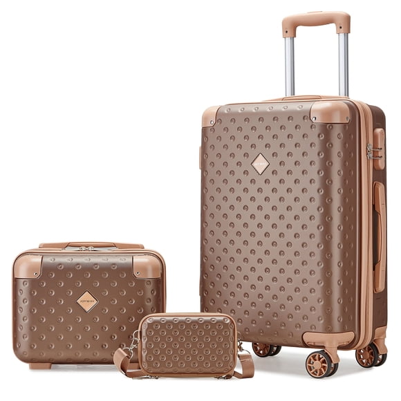 Refurbished Joyway TR011-20 3-Piece Carry-on Luggage Set with Swivel Wheel Combination Lock Lightweight Hard Shell Set, Brown