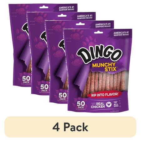 (4 pack) Dingo Munchy Stix Rawhide and Chicken Treat for Dogs, 50-Count