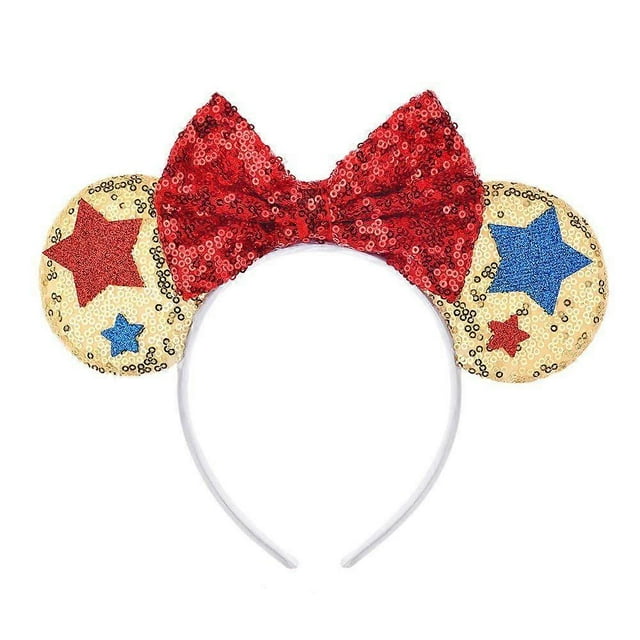 Mouse Ears Sequin Bow Hair Band Patriotic Headbands 4th of July Headwear Sparkle Star Hair Hoop Princess Head Bopper Cosplay Costume Tiara for Kids Gi