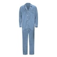 thumbnail image 3 of HNMKIU Soft Matching Family Pajamas Set with Buttons Long Sleeve Solid Color Family Casual Wear Home Sleepwear Light Blue,Men:L, 3 of 9