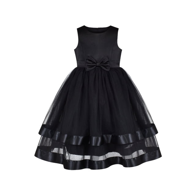 Vestido de Niña Negro con Moño Fiesta Certamen Halloween Falda Abombada sin Mangas 7 Años