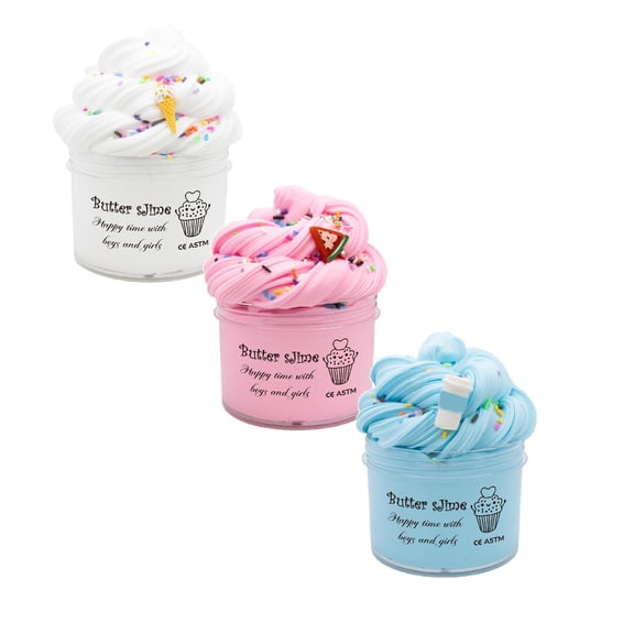Moonsky 3pc Butter Slime Set Soft and Non-Sticky DIY Scented Slime Kit for Stress Relief Party Favors and Sensory Play 70ml per Jar Pink   White   Blue 3pc