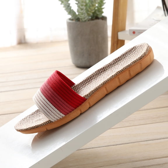 NIAIZEK Women's Red Linen EVA Slippers, 1 Pair Washable Comfortable Indoor House Slippers, Size 9.6 Inch