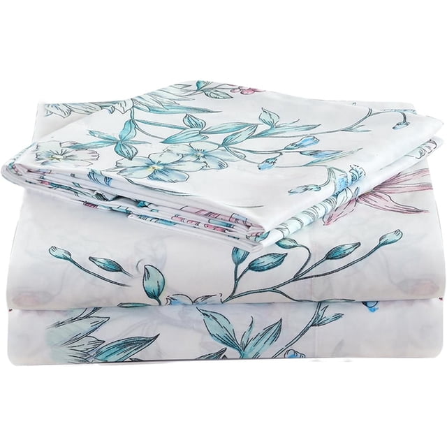 Floral Printed Sheet Set King Soft Microfiber Botanical Bed Sheets Extra Deep Pocket Pieces