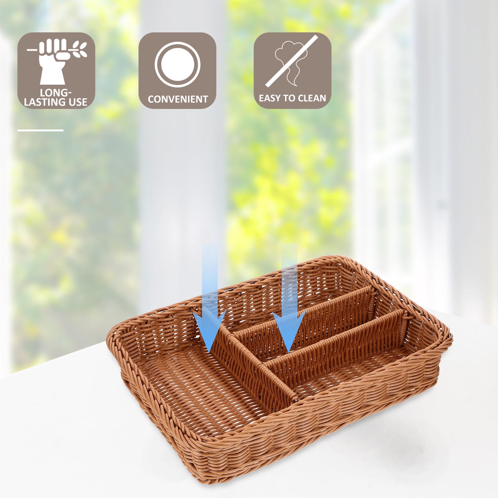 MIPCASE Cutlery Storage Basket for Silverware and Utensils, Chocolate PP Holder Tray Organizer for Kitchen Drawer