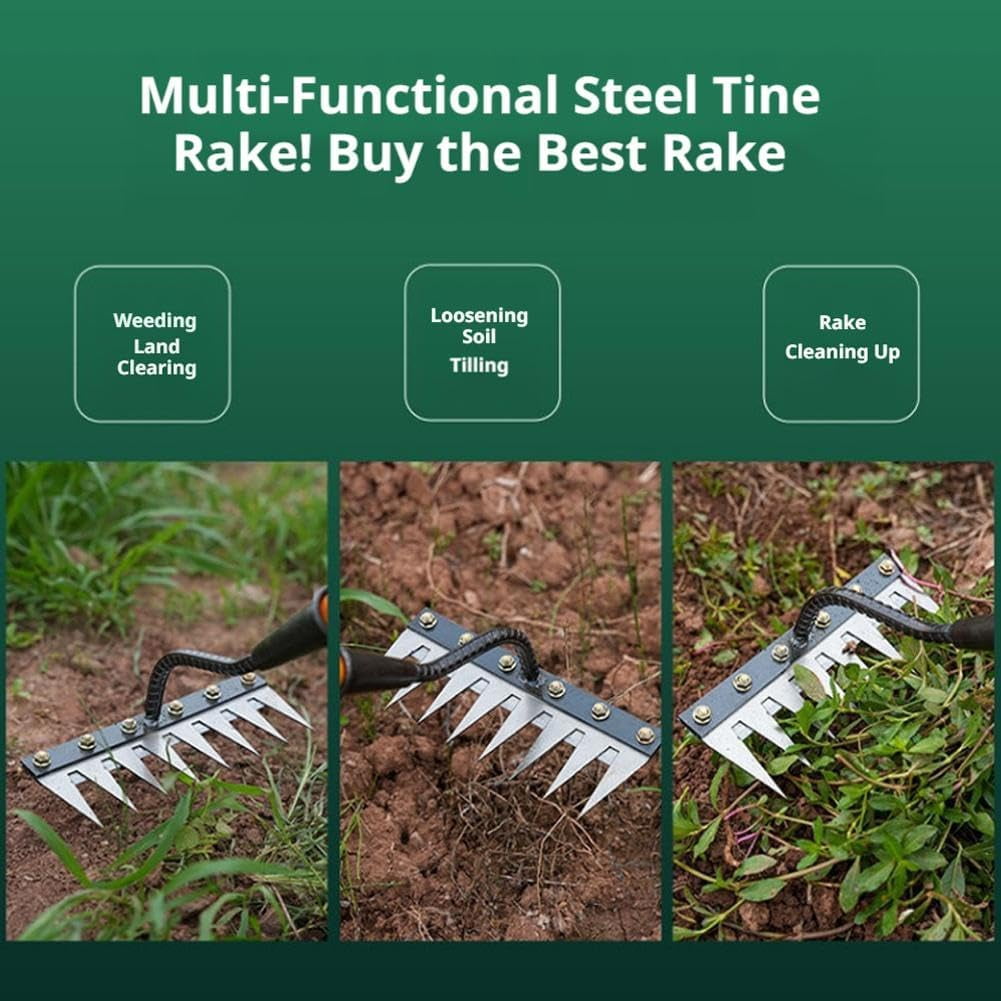 Carbon Steel Garden Hand Rake, 2026 New Garden Hand Rake Tool Carbon Steel 5/6/7/8 Teeth, Heavy Duty Weed Remover Tool for Yard, Farm, Soil & Lawn Care