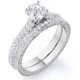 thumbnail image 1 of JeenMata Juego de Anillos de Boda con Diamantes Redondos Auténticos, Estilo Antiguo, Victoriano, Pavé, Vintage, Oro Blanco de 10 K, 1 of 6