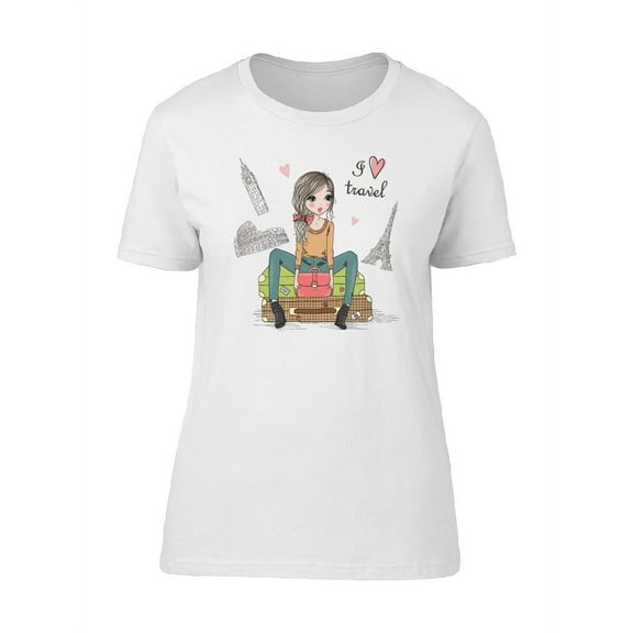 I Love To Travel. Girl Sitting T-Shirt Women -Image by Shutterstock, Female Large