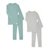 Sleep On It 4-Piece 100% Organic Cotton Rib Knit Pajama Sets for Boys & Girls, Green & Gray, Size 8
