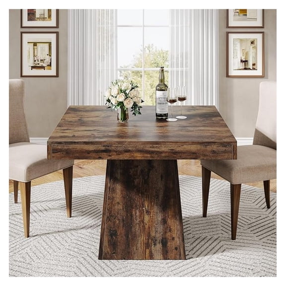 Square Dining Table for 4, 31.5-Inch Small Kitchen Table with Sturdy Pedestal Base, Farmhouse Dinner Table for Dining Room, Living Room, Kitchen (Vintage Brown)
