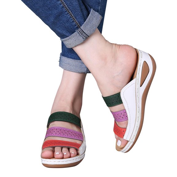 Mepaouo Wedge Sandals for Women Summer Slip on Walking Slides Arch Support Orthopedic Shoes Size 8