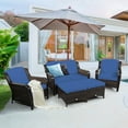 thumbnail image 3 of Patiojoy 5 PCS Patio Rattan Sectional Sofa Set Outdoor Furniture Conversation Set Cushioned Loveseat Sofa Ottoman Navy, 3 of 9