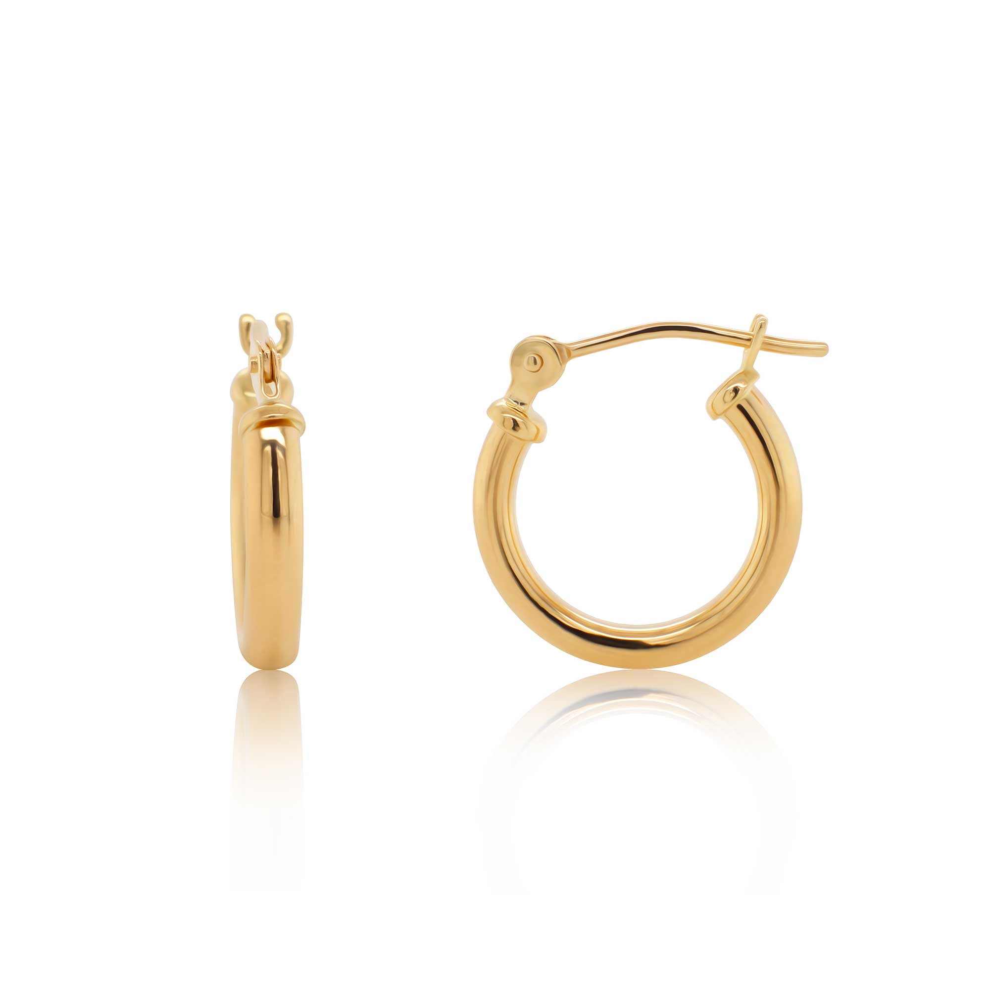 14K Yellow Gold Polished Small 2mm Hoop Earrings for Women - 12mm (0.45