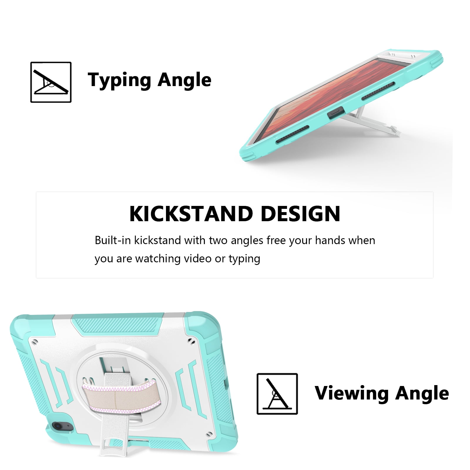 Casetego for iPad Air 6th/5th/4th Generation Case (10.9”, 2024/2022/2020),Shockproof Heavy Duty [360 Rotating Stand] [Hand Strap] [Pencil Holder] iPad Air 6/5/4 for Case Kids Girls Gifts,Green