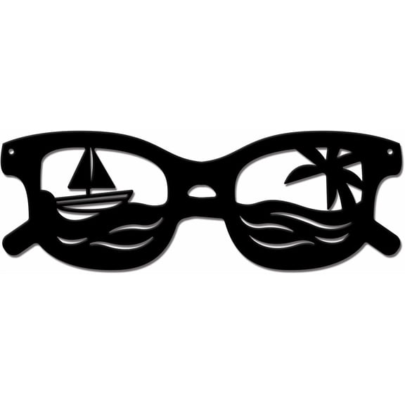 Sunglasses Metal Wall Art Sailboat Waves Wall Decor Palm Tree Hanging Plaques Ornaments Iron Wall Art Sculpture Sign Wrought Iron Wall Decor Beach House Decoration Black