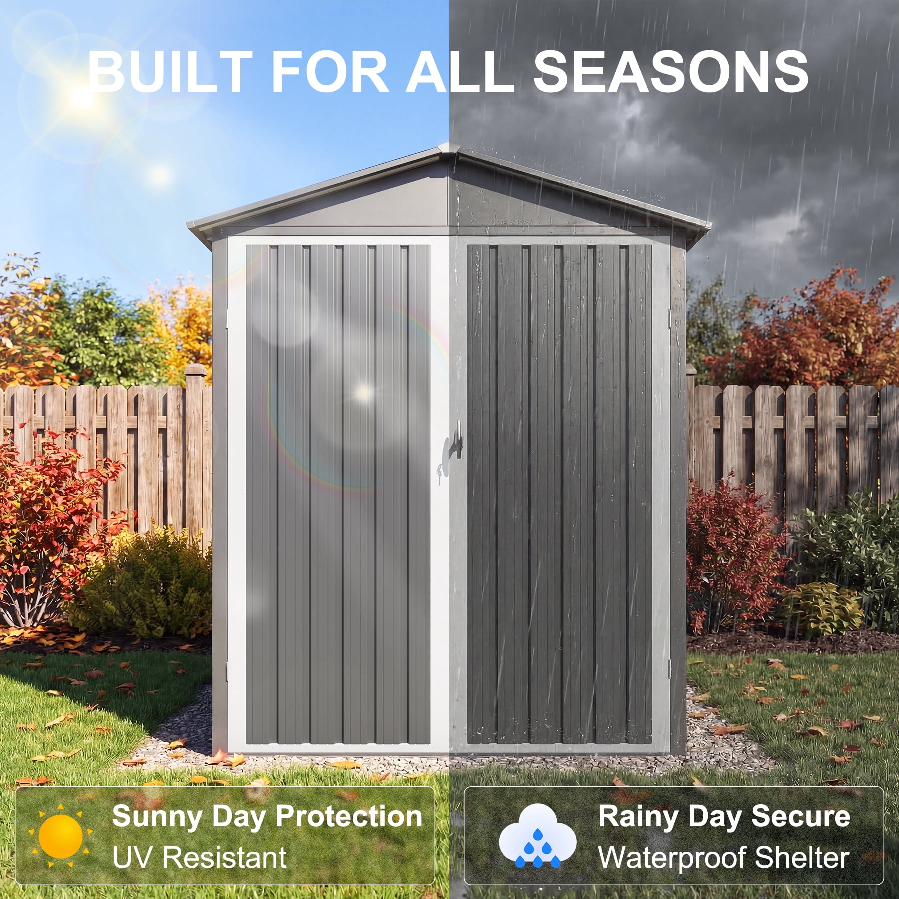 Chery Industrial Outdoor Metal Motorcycle Storage Shed with Window ,without Tracks & Fixtures,Grey&White
