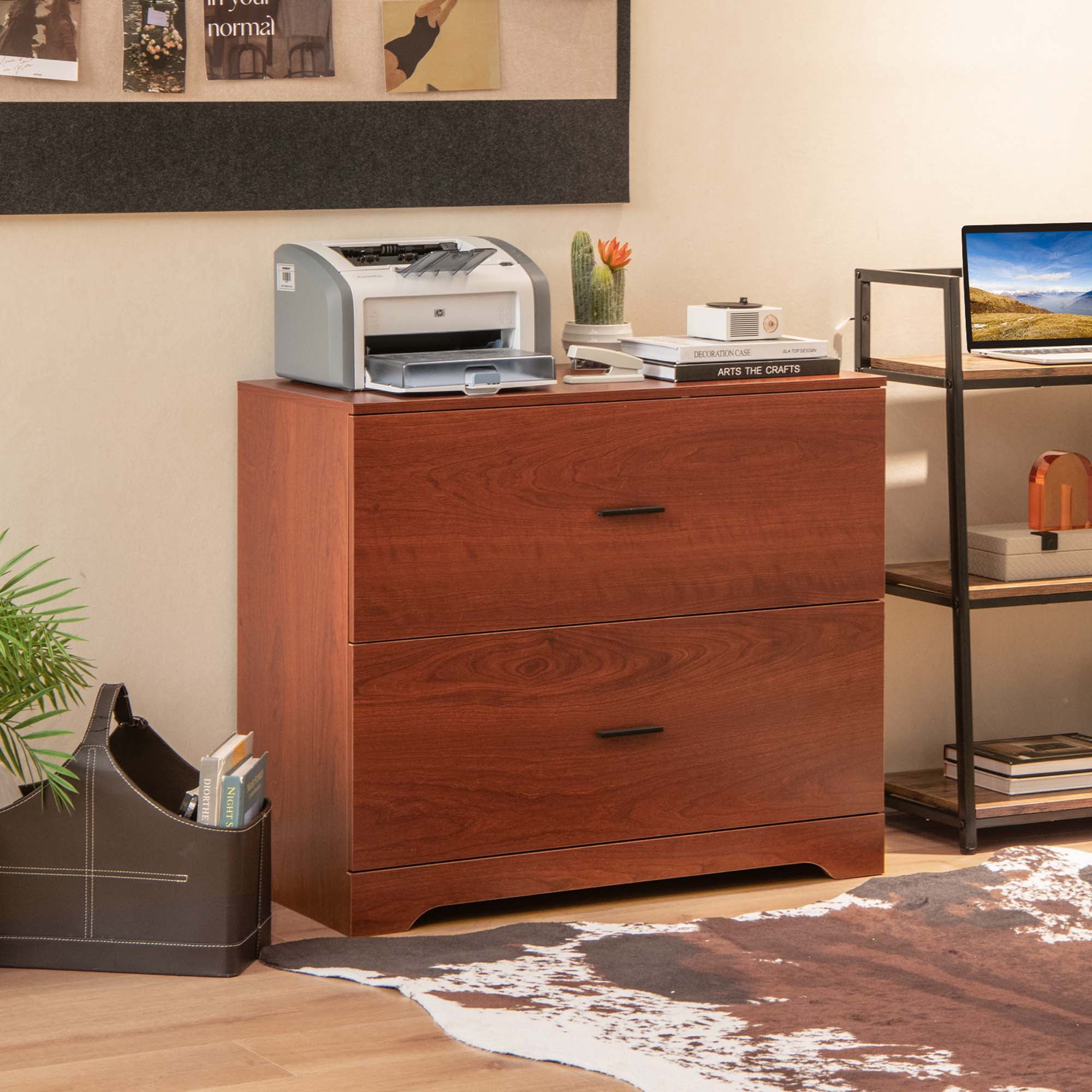 Costway 2-Drawer Wood Lateral File Cabinet with Adjustable Bars for Home Office Walnut