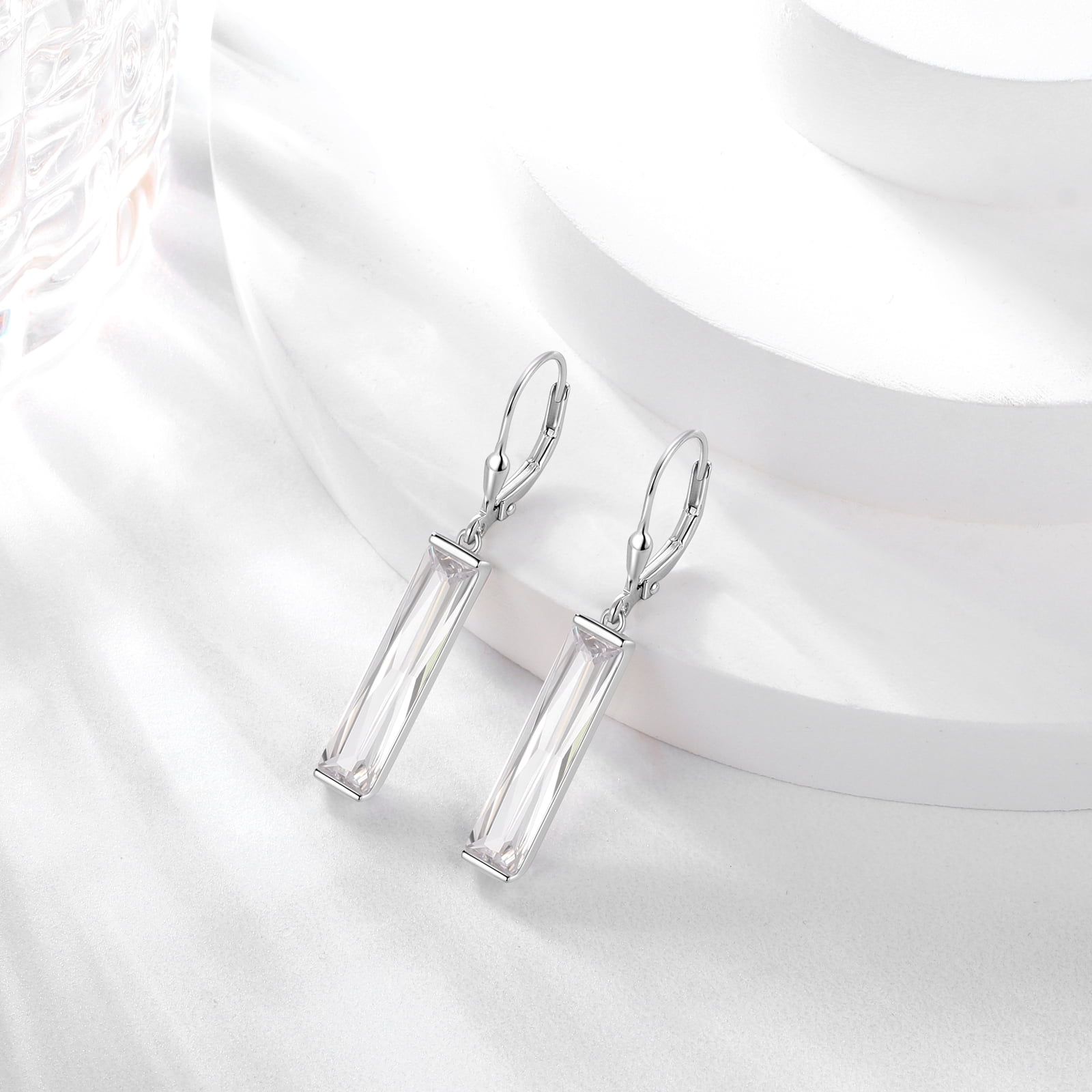 Juwaliy Leverback Long Dangle Earrings Sterling Silver Women April Birthstone Earrings Diamond Crystal Wedding Bridal Jewelry Birthday Gift