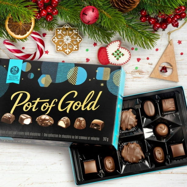 Pot of cheap gold chocolates