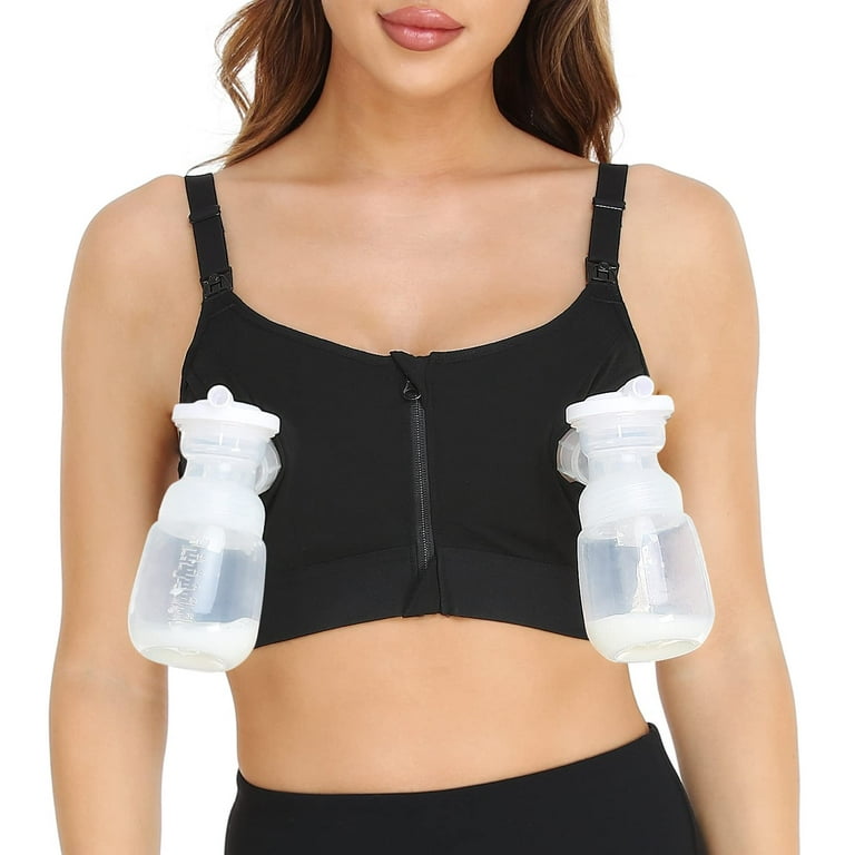 Maternity Bra For Breast Pump Hands Free Breast Pump Bra Plus Size  Adjustable Front Zipper Breastfeeding Pumping Nursing Bra